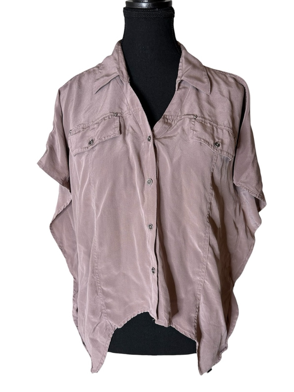 LEFT ON HOUSTON Oversized Silk Crop Button Down Blouse Boxy Lavender Size Small